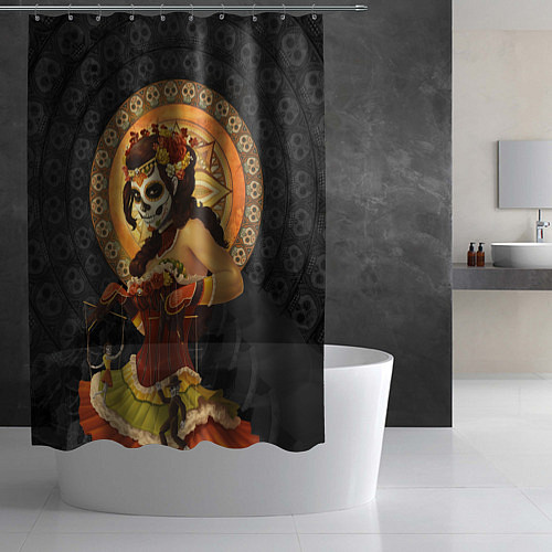 Шторка для ванной Мексиканка - стиль Калавера Катрина / 3D-принт – фото 2