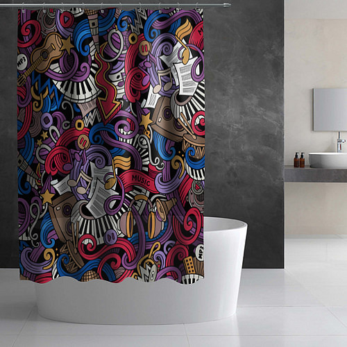 Шторка для ванной Music collage / 3D-принт – фото 2