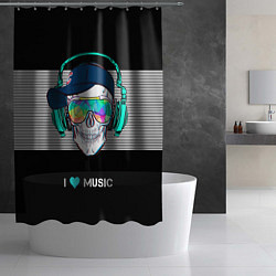 Шторка для душа I like music - skull, цвет: 3D-принт — фото 2