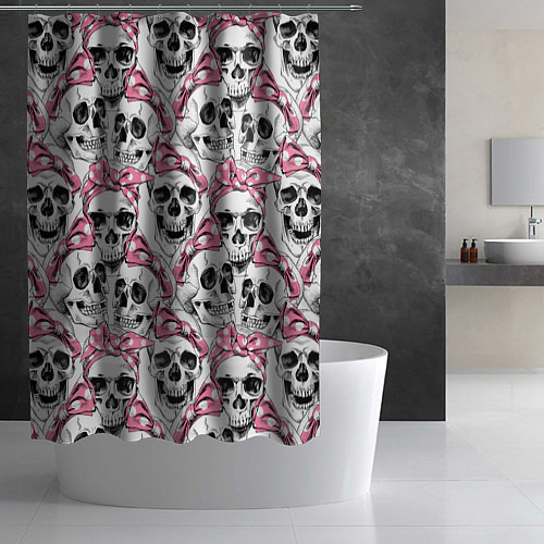Шторка для ванной Черепа в розовых платках / 3D-принт – фото 2