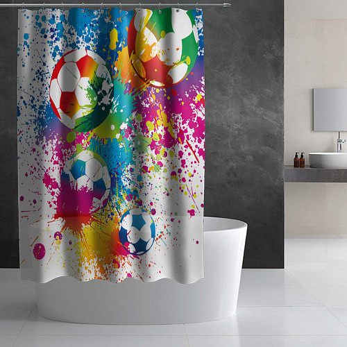 Шторка для ванной Футбольные мячи - красочные брызги / 3D-принт – фото 2