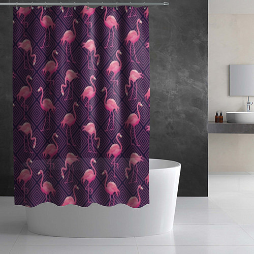Шторка для ванной Фиолетовые фламинго / 3D-принт – фото 2