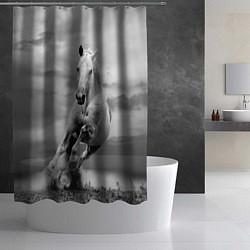 Шторка для душа Белая лошадь в степи, цвет: 3D-принт — фото 2