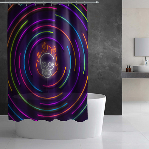 Шторка для ванной Неон череп с линиями / 3D-принт – фото 2