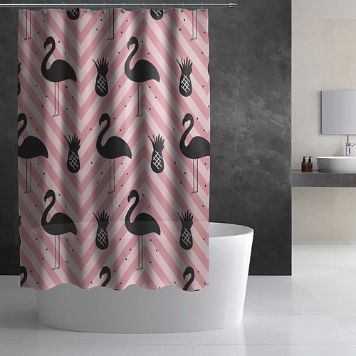 Шторка для ванной Черный фламинго арт / 3D-принт – фото 2