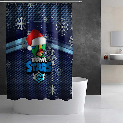 Шторка для ванной BRAWL STARS LEON НОВОГОДНИЙ / 3D-принт – фото 2