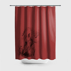 Шторка для душа Конь на красном фоне, цвет: 3D-принт