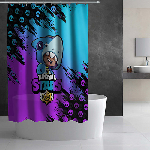 Шторка для ванной Brawl Stars LEON SHARK / 3D-принт – фото 2