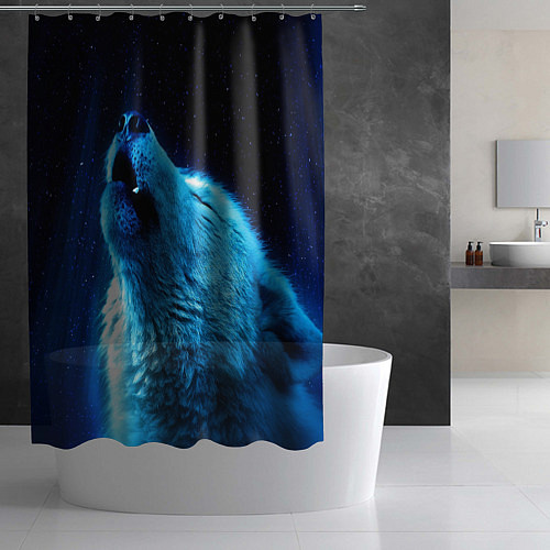 Шторка для ванной Волк воет на луну / 3D-принт – фото 2
