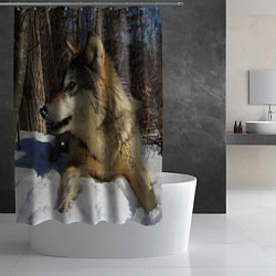 Шторка для душа Волк лежит на снегу, цвет: 3D-принт — фото 2