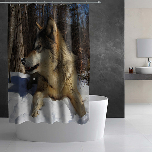 Шторка для ванной Волк лежит на снегу / 3D-принт – фото 2