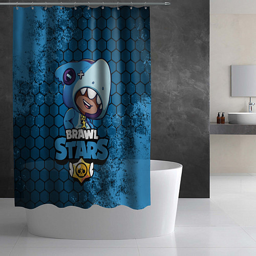 Шторка для ванной Brawl Stars LEON SHARK / 3D-принт – фото 2