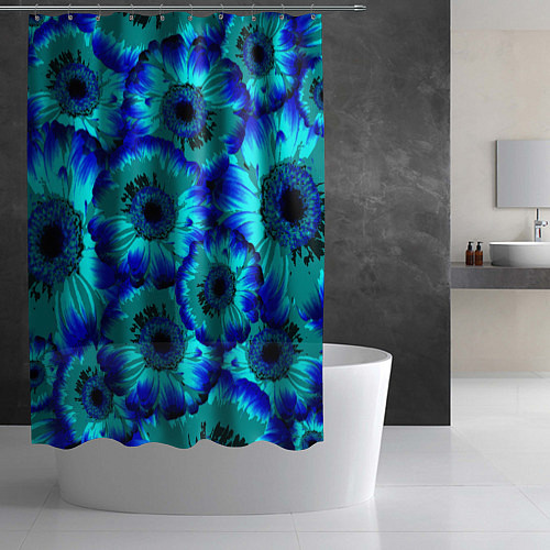 Шторка для ванной Голубые хризантемы / 3D-принт – фото 2