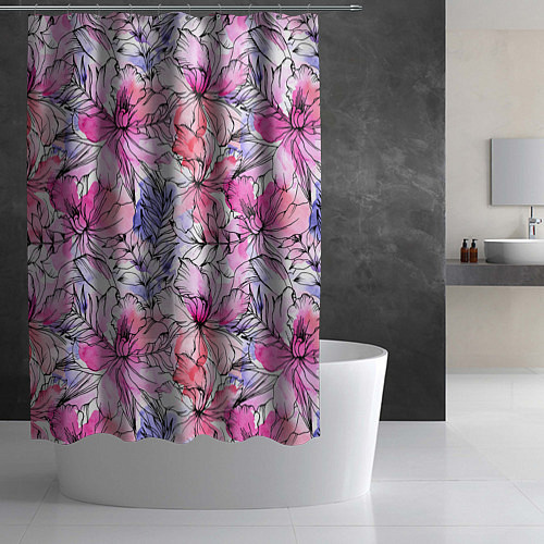 Шторка для ванной Акварельные цветы / 3D-принт – фото 2