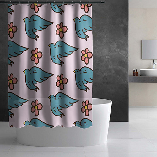Шторка для ванной Стайка птиц / 3D-принт – фото 2
