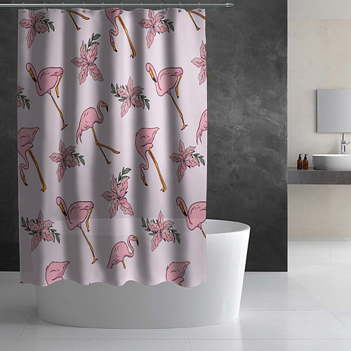 Шторка для ванной Розовый фламинго / 3D-принт – фото 2