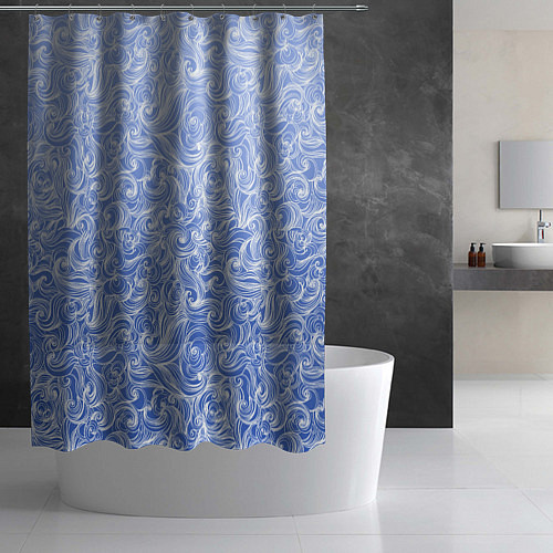 Шторка для ванной Волны на голубом фоне / 3D-принт – фото 2