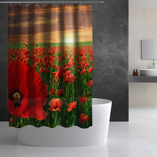 Шторка для ванной Красный мак на закате / 3D-принт – фото 2