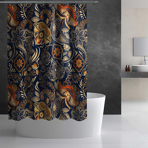Шторка для ванной Узор орнамент цветы этно / 3D-принт – фото 2
