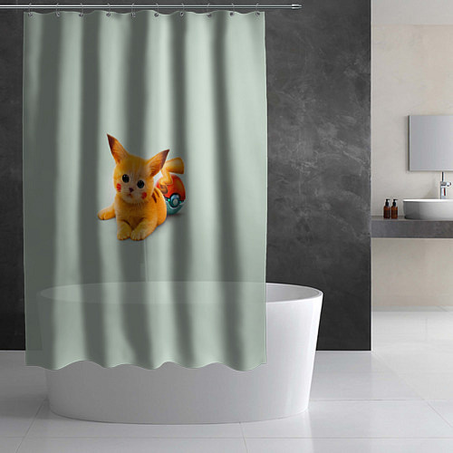 Шторка для ванной Котенок покемон пикачу арт / 3D-принт – фото 2