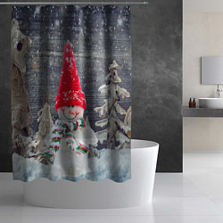 Шторка для душа Снеговик, Новогодняя, цвет: 3D-принт — фото 2