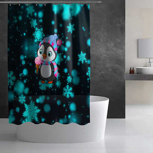 Шторка для ванной Новогодний пингвин / 3D-принт – фото 2