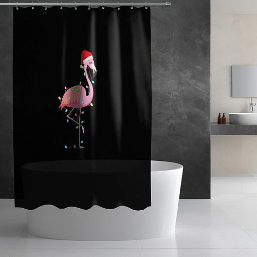 Шторка для ванной Новогодний Фламинго / 3D-принт – фото 2