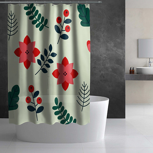 Шторка для ванной Цветы, ягоды, листья / 3D-принт – фото 2