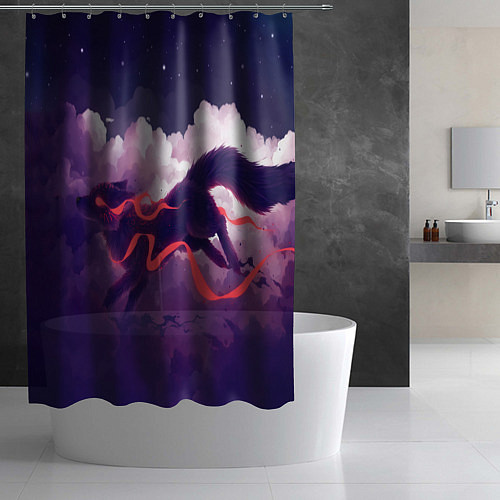 Шторка для ванной Лиса бежит по облакам / 3D-принт – фото 2