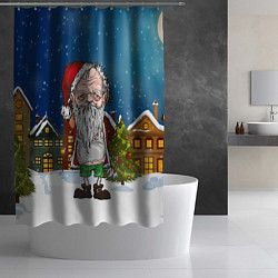 Шторка для душа Уставший Санта, цвет: 3D-принт — фото 2