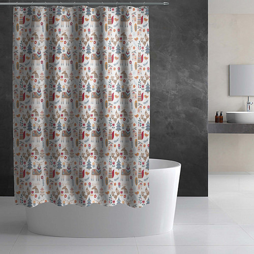 Шторка для ванной Новогодний лес / 3D-принт – фото 2
