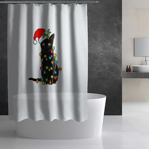 Шторка для ванной Новогодний кот / 3D-принт – фото 2