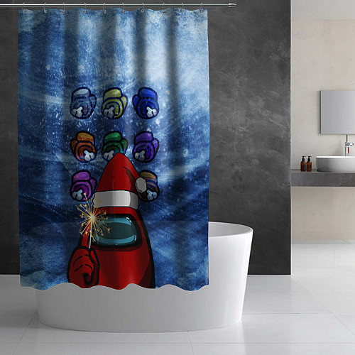 Шторка для ванной Among us Happy New Year / 3D-принт – фото 2