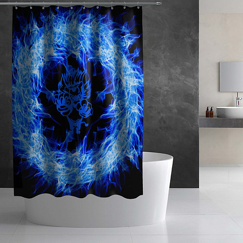 Шторка для ванной Лев в синем пламени / 3D-принт – фото 2
