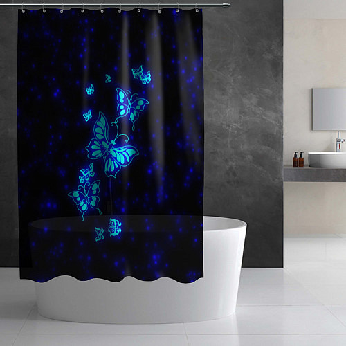 Шторка для ванной Неоновые бабочки / 3D-принт – фото 2