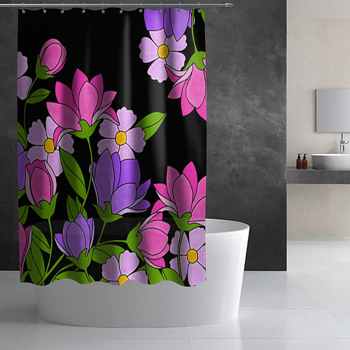 Шторка для ванной Ночные цветы / 3D-принт – фото 2