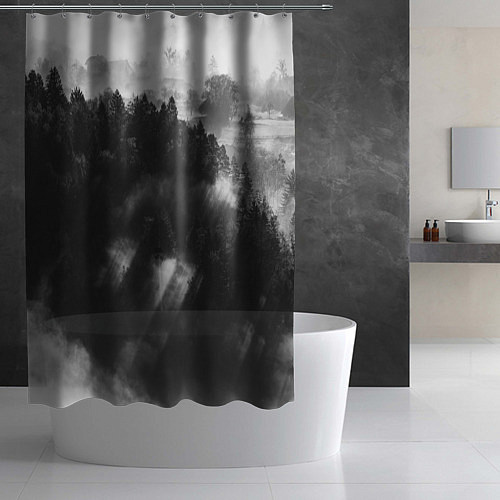 Шторка для ванной Туман в лесу / 3D-принт – фото 2