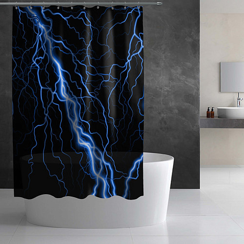Шторка для ванной ГОЛУБАЯ МОЛНИЯ ГРОЗА / 3D-принт – фото 2