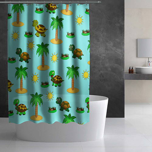 Шторка для ванной Черепашки и пальмы / 3D-принт – фото 2