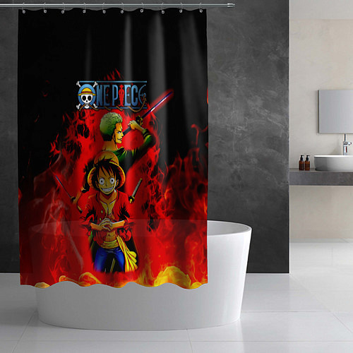 Шторка для ванной Зоро и Луффи в огне One Piece / 3D-принт – фото 2