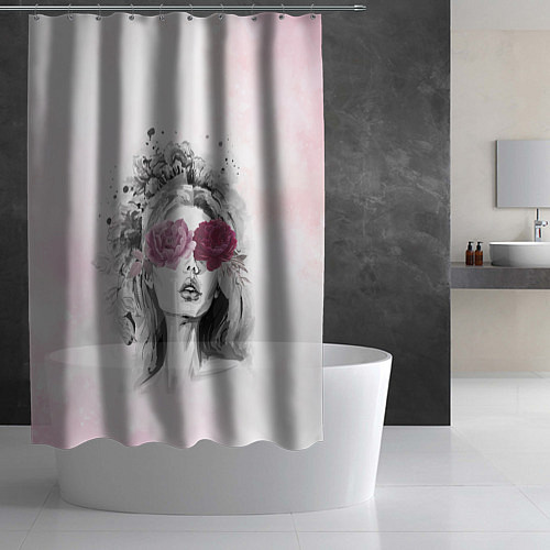 Шторка для ванной Девушка цветы акварель / 3D-принт – фото 2