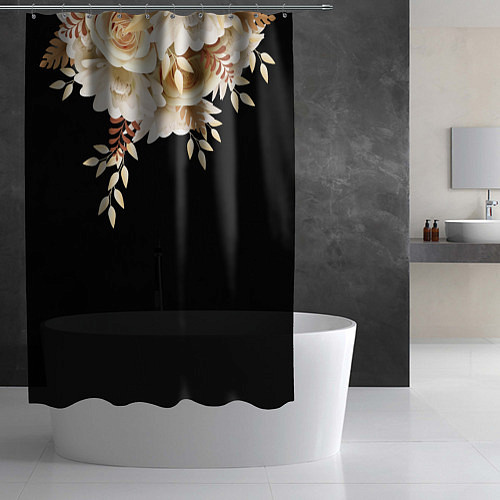 Шторка для ванной Золотые Цветы / 3D-принт – фото 2