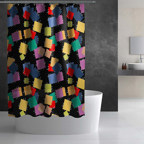 Шторка для ванной Заплатки на черном фоне / 3D-принт – фото 2