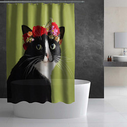 Шторка для душа Кот и цветы, цвет: 3D-принт — фото 2