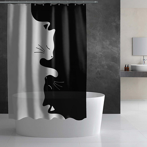 Шторка для ванной Коты инь янь / 3D-принт – фото 2