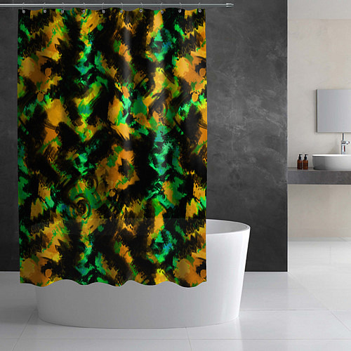 Шторка для ванной Абстрактный желто-зеленый узор / 3D-принт – фото 2