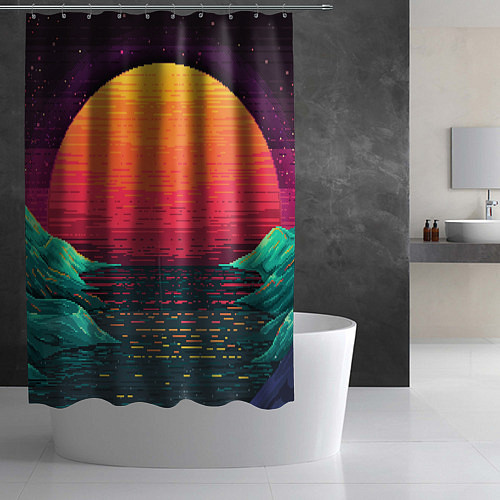 Шторка для ванной Пиксельный закат / 3D-принт – фото 2