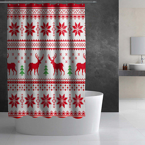 Шторка для ванной Новогодний узор с оленями / 3D-принт – фото 2