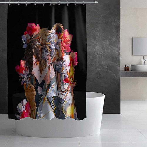 Шторка для ванной Чжун Ли в цветах Genshin impact / 3D-принт – фото 2