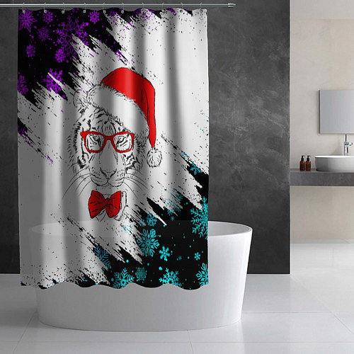 Шторка для ванной БЕЛЫЙ НОВОГОДНИЙ ТИГР 2022 / 3D-принт – фото 2